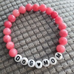 Handmade Dog Mom Elasticated Bracelet Pink Rhodonite Beads